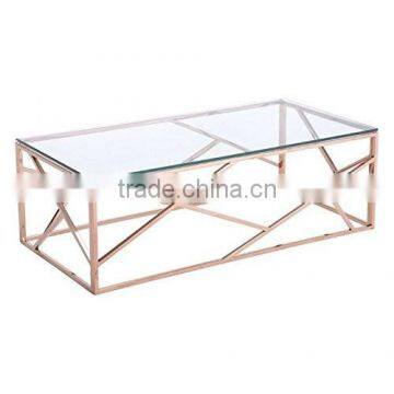 Dongguan Furniture Metal Stainless Steel Copper Mirror Square Coffee Table With Glass Plate photo-2