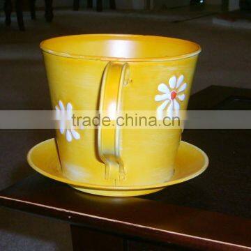 Customizedl Mug ,Yellow Metal Cup and Saucer Pot Container Planter photo-4