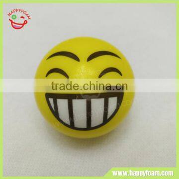 Grinning face emoji PU anti stress ball , hot selling foam bouncing ball toy