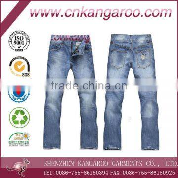 Men's 100% cotton woven jeans with fashion washing