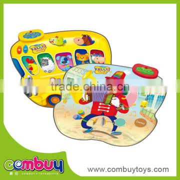 Hot selling educational cartoon bus toy musical playing mat baby