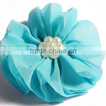 Fabric Chiffon Flower With Pearl Beads Center for Kids Hair Accessories photo-5