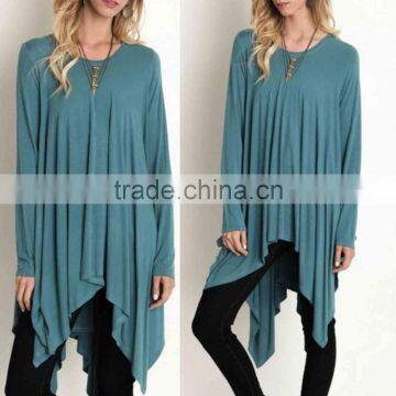 women wear long sleeves Scoop Neck asymmetrical hem TRAPEZE TUNIC TOP For Spring