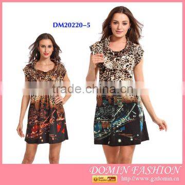 Ladies'Fashion Angora Sweater Dress With City View Pirnted