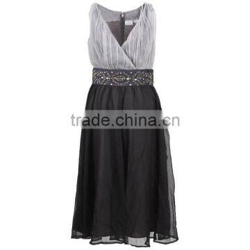 Deep V-neck Sleeveless Black/silver Waist Beaded Lady Graceful Dress/beaded Evening Dress photo-2