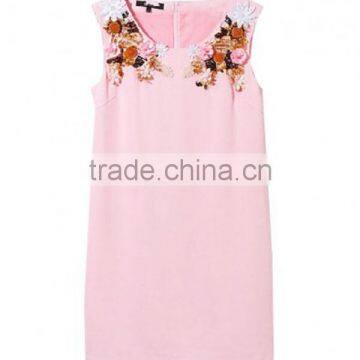 High Fahsion Stylish Sleeveless Round Beaded Flower Neck Design Pink Color Plus Size Women Clothing photo-2