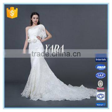 New Arrival One Shoulder Lace Hand Rosa Appliques Beaded Wedding Dresses Mermaid