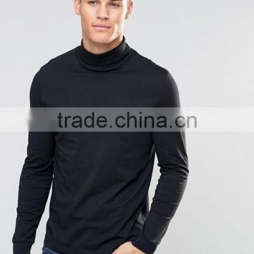 Long Sleeve T-Shirt with Roll Neck Soft 100% Cotton Black Plain Regular Fit T Shirt Men's Clothing Manufactures Overseas