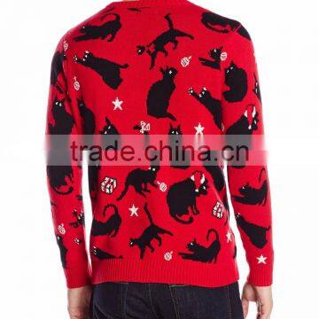 Men Red Sweater Allover Black Knitted Pattern Led Light Sweater For Christmas photo-2