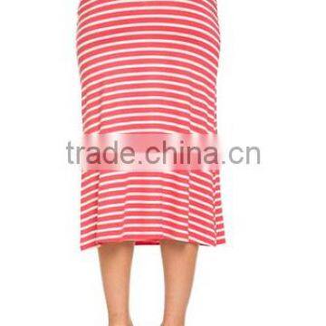 Wholesales Women's High Waisted A-Line Knit Stripe Midi Skirt photo-2