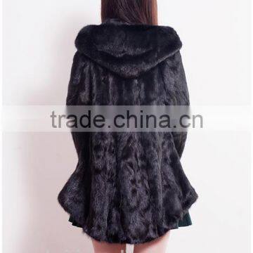 2016 Winter Real Mink Fur Overcoat With Hood Natural Mink Fur Hooded Coat photo-6