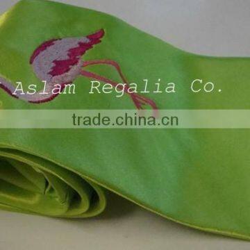 Green Neck Tie with Hand Embroidery Design