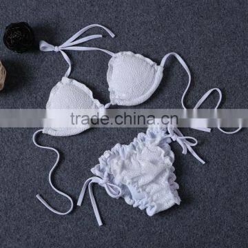M742 D.Y Fashion 2016 Ladies White Lace Split Bikini Swimwear Beachwear photo-3