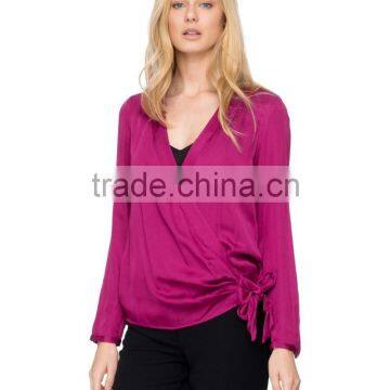 Daily Fit Long Sleeve Wrap-style Lady Blouse for Middle Aged Women photo-2