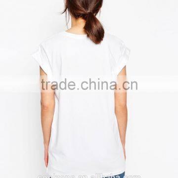 Rolled Sleeves Boyfriend T-Shirts Women Printed Custom T-shirt photo-3
