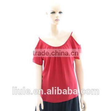 Fashionable Women Blank off Shoulder Plain Leisure Sports T Shirt photo-3