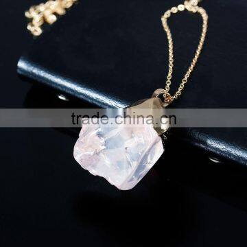 New Fashion Copper Link Cable Chain Gold Plated Clear Natural Quartz Jewelry Pendant Crystal Druzy Necklace photo-2