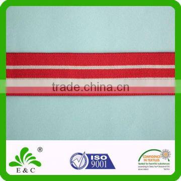 Red flat elastic webbing garment elastic tape/cord with thin white Stripes