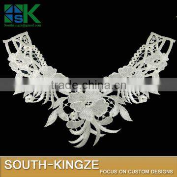 crochet collar 2pcs/lot White Embroidery Collar Lace hollow Flowers soluble lace Neckline Applique Trim lace fabric