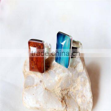 Rectangle Natural Stone Agate Pendant Ring