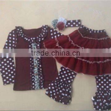 Directly sale special design dot pattern wholesale christmas outfits for girs children