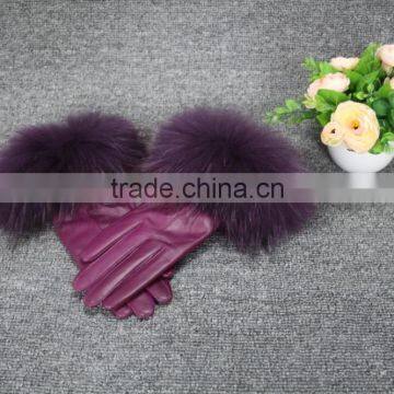 Wholesale Fashion Genuine Sheep Leather Gloves With Raccoon Fur Cuff