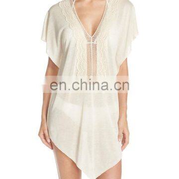 C55 Handkerchief Hem Crocheted Neckline Beach Cover-up Tunic Kaftan
