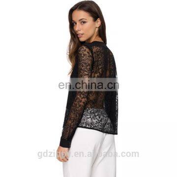 Long Sleeves Black Lace Fashion Blouses 2015 photo-4