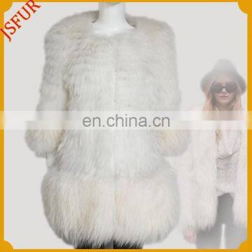 2015 Newest Elegant Ladies Medium Sleeve Overcoat Genuine Raccoon Fur Coat