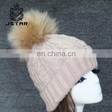 Normal Cashmere Beanie With Fur Pom Pompom Solid Colors Hat