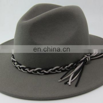 Grey fedora hat, braided suede trim