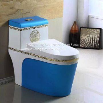 Bathroom ceramic blue colored water saving one piece toilet