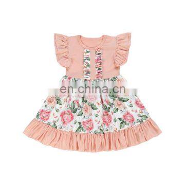 Light Purple Flutter Sleeve Girl Dress Stripe and Flower Pattern Short Sleeve Beautiful Dresses For Baby Girl photo-4