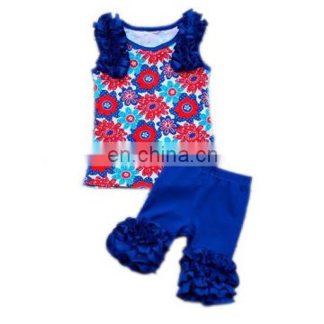 Sleeveless t-shirt ruffle short 2pcs outfit bulk wholesale kids clothing