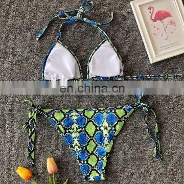 2019 Sexy Snake Micro Bikini String Tied Swimsuit Women Push Up Swimwear Summer BeachWear Halter Bikini Bathing Suit Biquini