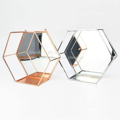 Wall Mounted Hexagon Moon Mirror With Shelf Hanging Storage Display Glass Mirror Wall Decor for BathRoom photo-2