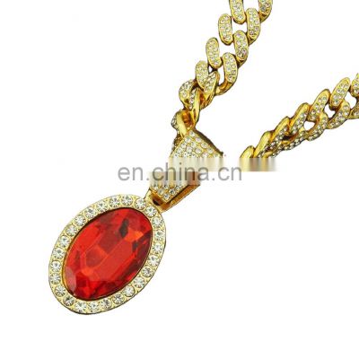 New Ruby Cuban Choker Hiphop Necklace Micro Zircon Men Women Personalized Sapphire Ruby Cuban Chain Necklace for Men and Women