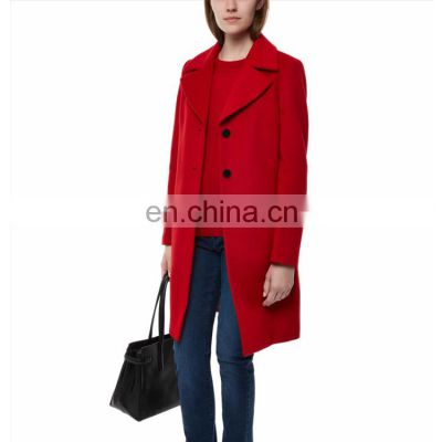 Women Red Long Winter Cashmere Coat Ladies