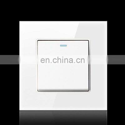 EU UK Standard Home Wall Socket Push Button On/Off Light Switch,Crystal Tempered Glass 86*86mm Wall Switch photo-2