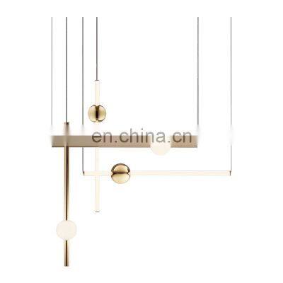 Metal and Glass Hanging Lamp Nordic Creative Vertical Line Chandelier Simple Restaurant Modern Pendant Light