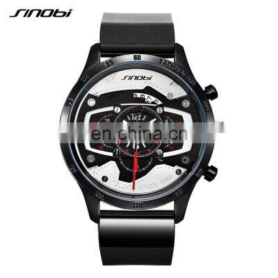 SINOBI Masculine Big Dial Wristwatch S9789G Silicone Band Black Chronograph Watch Multi Function Youth Men Watch