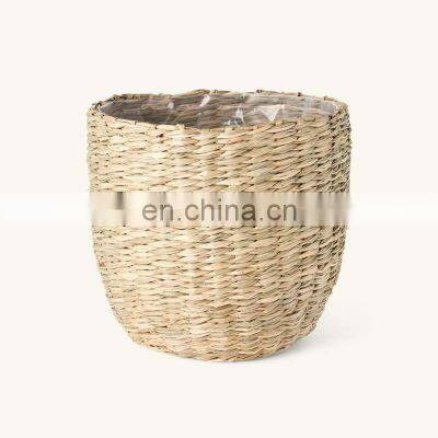 Best Seller Woven Natural Seagrass Flower Pot With Lining Straw Planter Storage Basket Plant Holder Wholesale