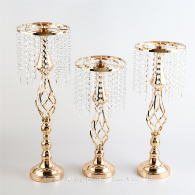 Gold Metal Crystal Flowers Vase Display Stand Table Centerpieces for Wedding Walkway Aisle Decorations Party Events Supplies