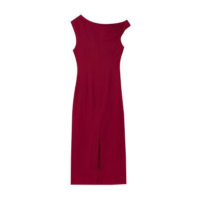 2025 summer new sexy slim fit blended pleated MIDI solid color dress