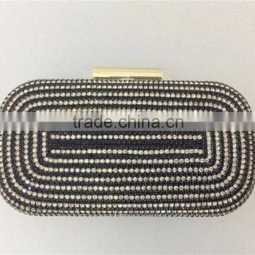 mesh crystal evening bags with hard case,long single chain