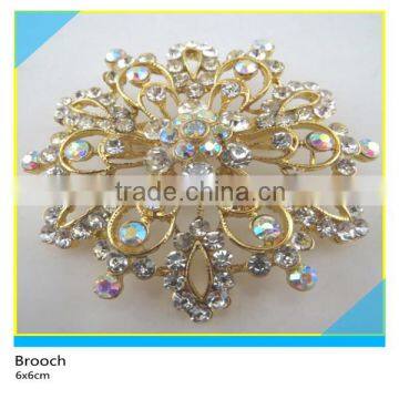 Gold Metal Flower Design Brooch Glass Rhinestone Brooch 5.5x5.5cm
