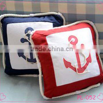 Nautical pillow embroidered with anchor, Mediterranean style pillow, zakka pillow