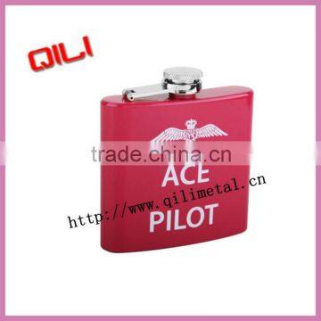 Painted finish stainless steel hip flask with silk-screen