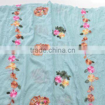 Good Quality Flowers Embroideried Soft Cotton Shawl Scarf Hijab photo-3