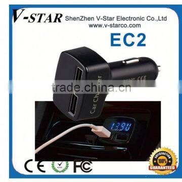 New Design Mini Dual Car Charger Large Current 3100mA With Temperature and Amper And Voltage Display photo-1